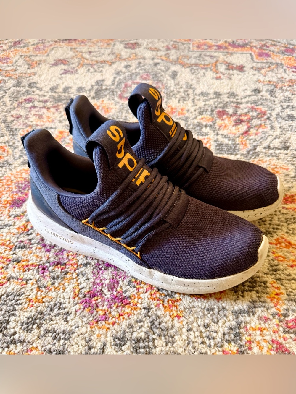 adidas Men’s Navy Slip-On Sneakers with Yellow Logo Accents